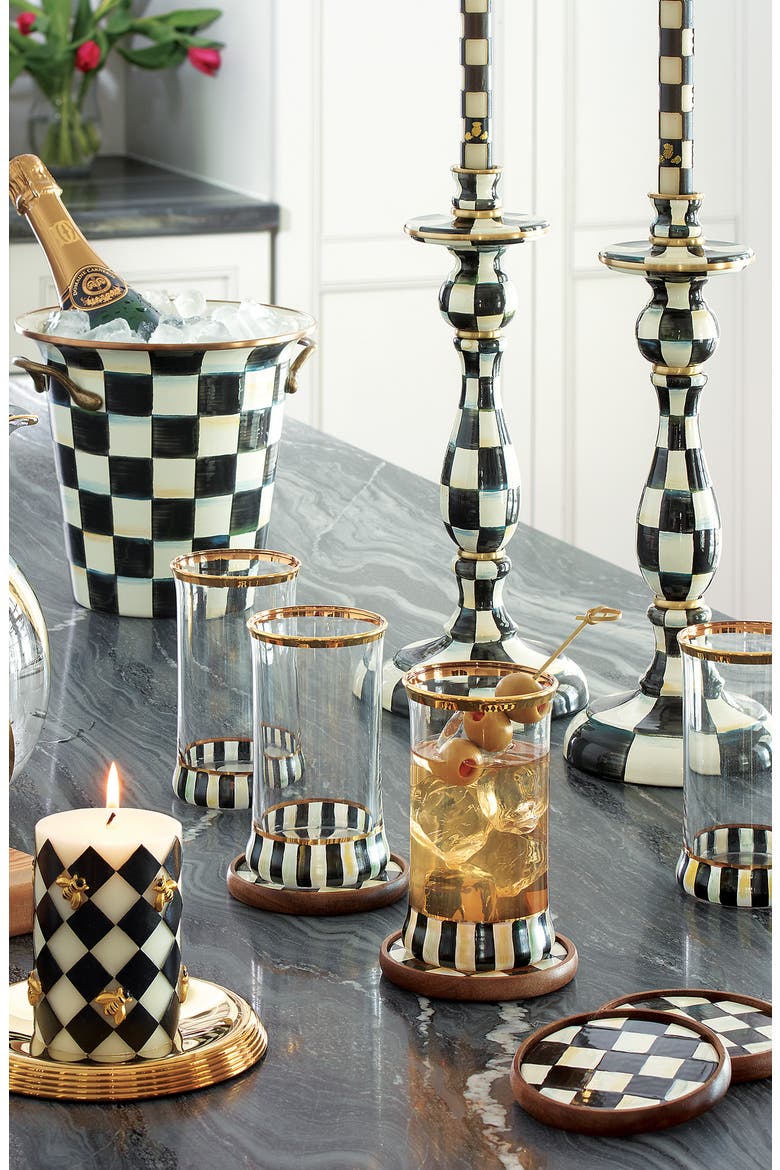 Courtly Check Large Enameled Steel Candleholder, Alternate, color, BLACK/ WHITE
