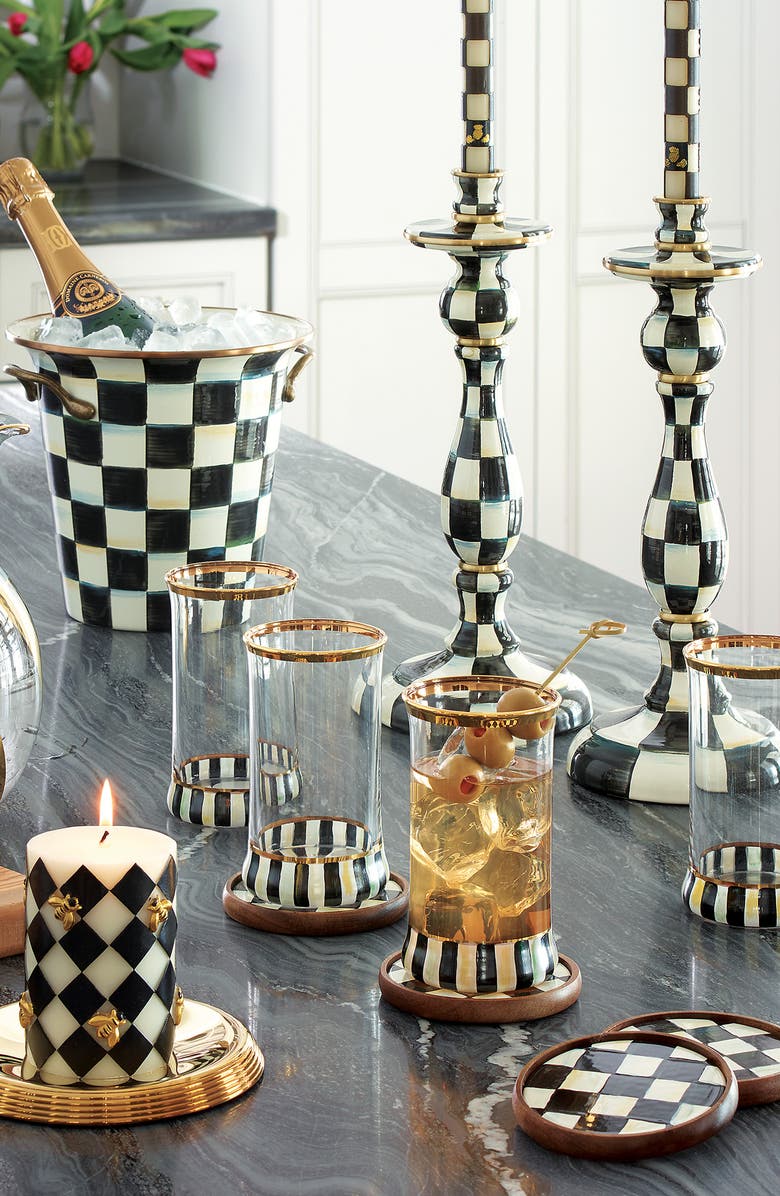 MACKENZIE CHILDS Courtly Check Large Enameled Steel Candleholder, Alternate, color, Black/ White