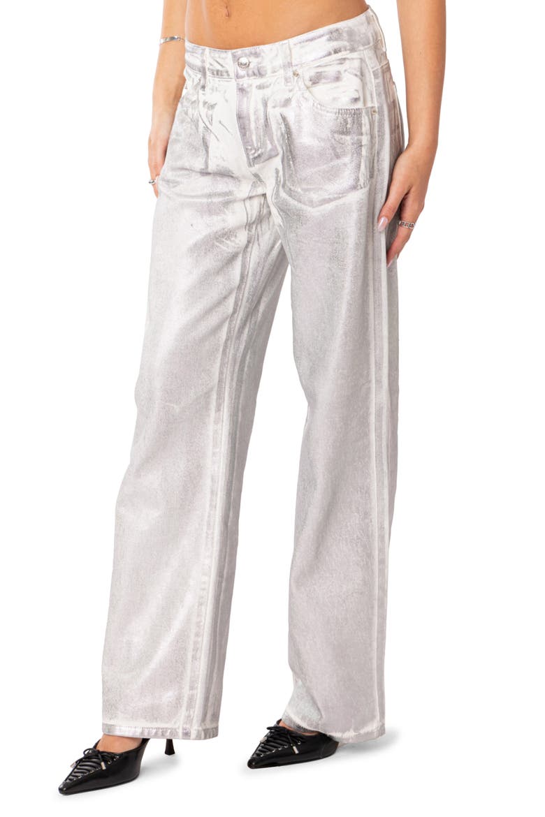 Jolene Metallic Straight Leg Jeans, Alternate, color, SILVER