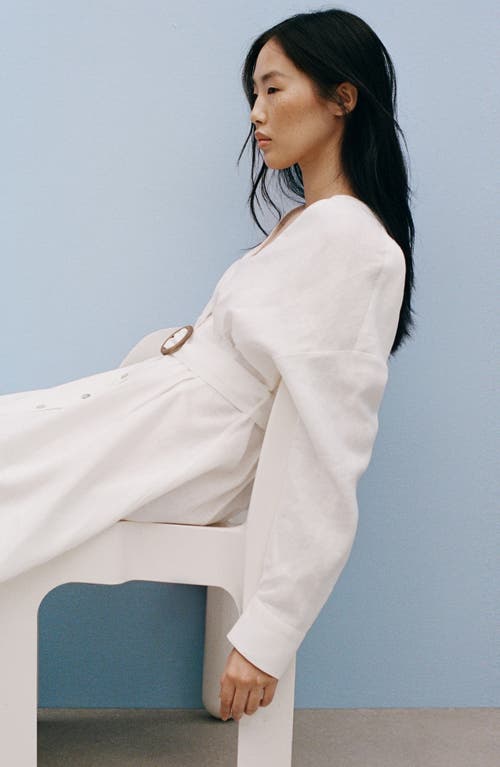 Mango Belted Long Sleeve Linen Shirtdress In White