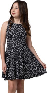 Un Deux Trois Printed Textured Racerback Dress in Longer Length