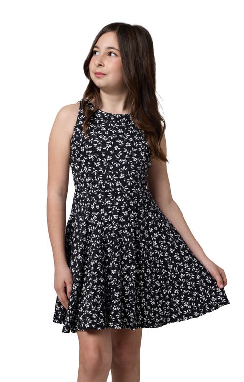 Un Deux Trois Printed Textured Racerback Dress In Black