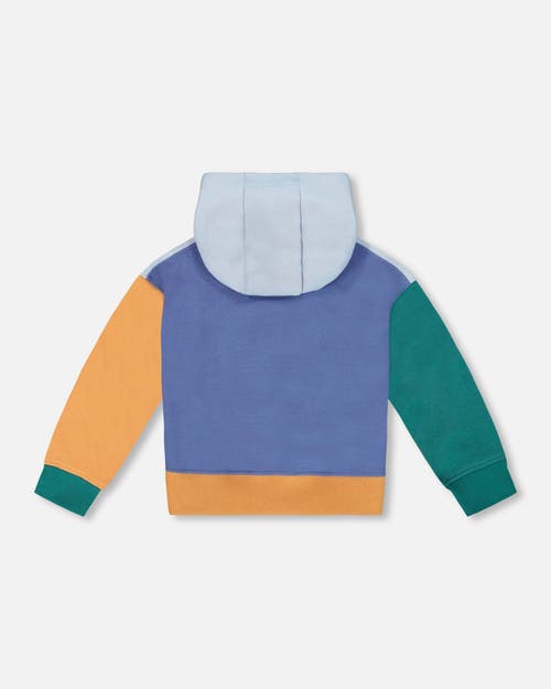 Deux Par Deux Long Sleeve Colorblocked Hooded Fleece Sweatshirt In Multi