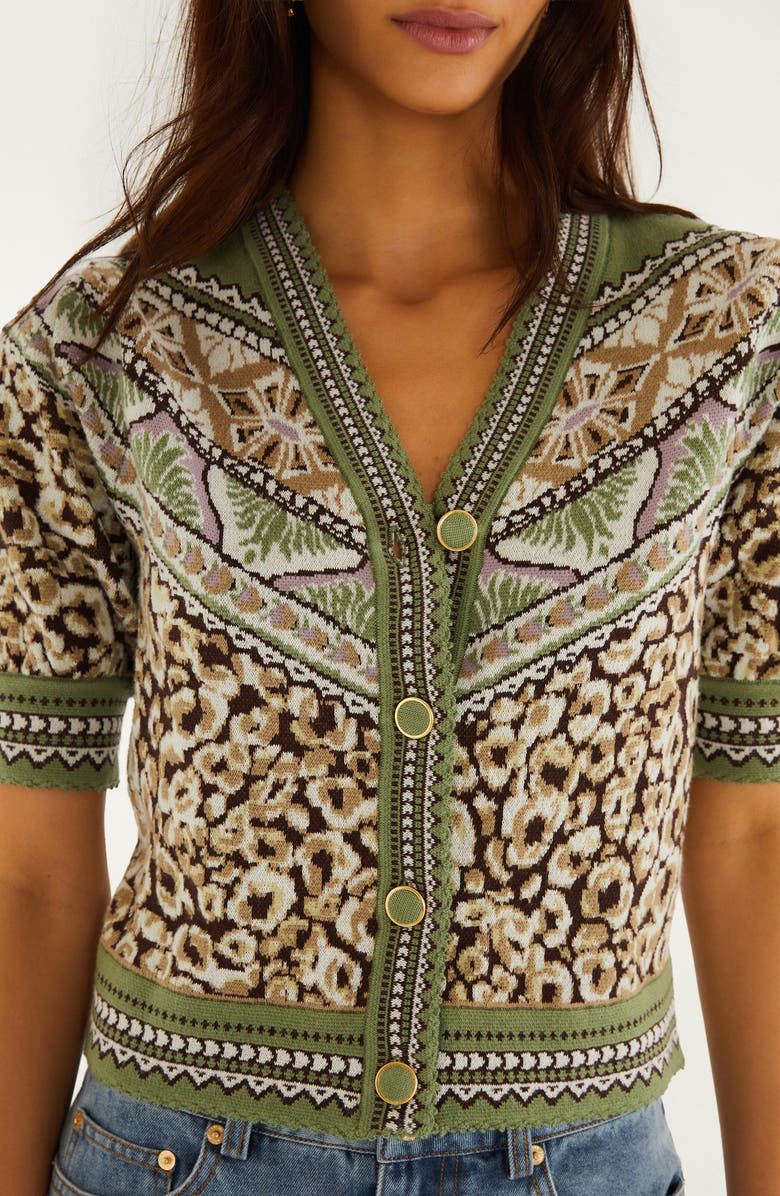 FARM Rio Leopard Border Print Puff Sleeve Sweater, Alternate, color, Primitive Leopardo B