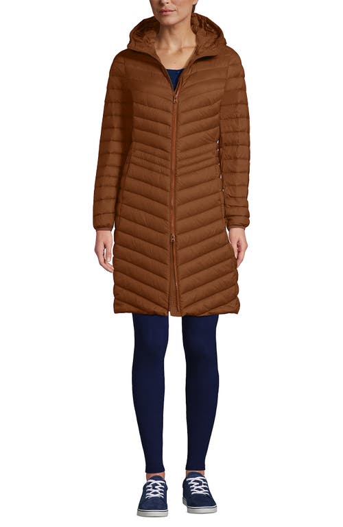 Lands' End Ultralight Packable Long Down Coat In Brown