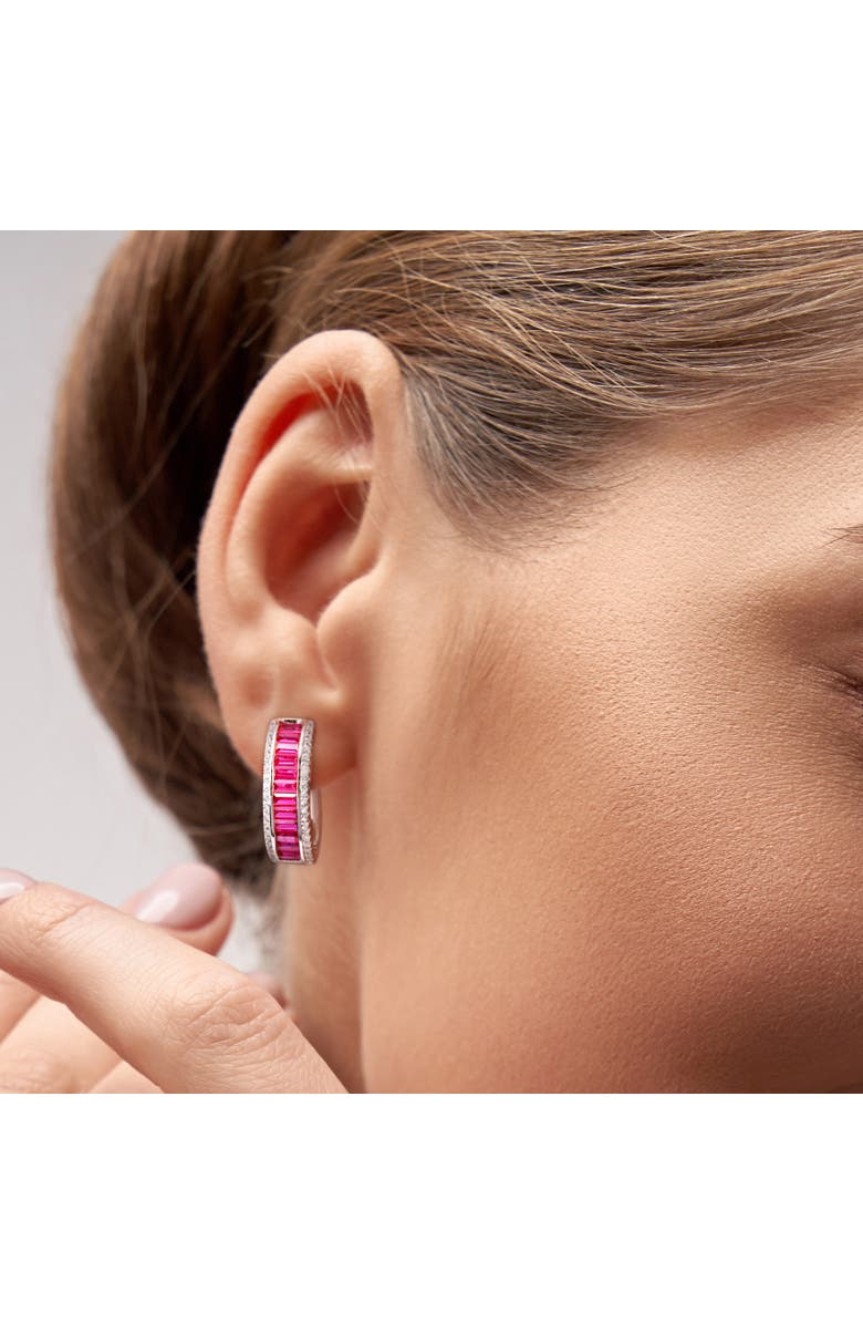 Julianna B. Lab-Created Ruby & White Sapphire Hoop Earrings, Alternate, color, Lab-Created Ruby