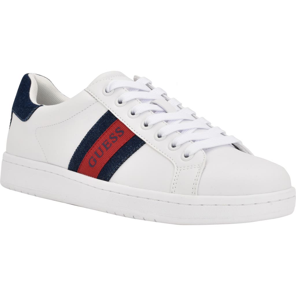 Guess Men's Letoro Low Top Lace Up Casual Sneakers In White/denim Multi