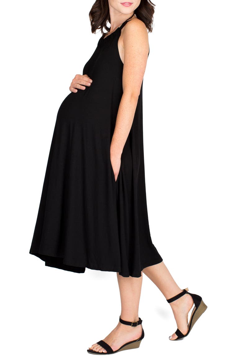 Maternity Andrea Maternity Midi Dress, Alternate, color, BLACK