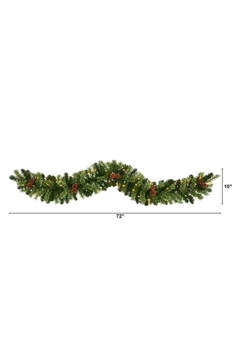 NEARLY NATURAL 6-ft Christmas Artificial Garland with 50 Clear LED Lights and Pine Cones, Alternate, color, Green