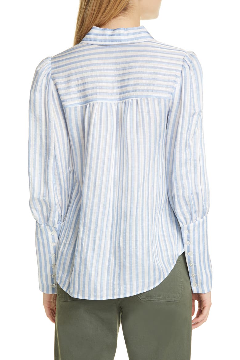 Ally Stripe Linen & Silk Blend High/Low Shirt, Alternate, color, BLUE WHITE