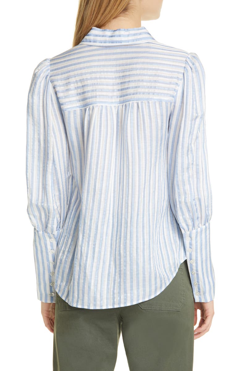 Veronica Beard Ally Stripe Linen & Silk Blend High/Low Shirt, Alternate, color, 