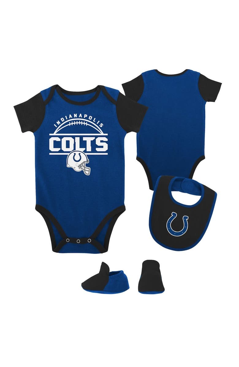 Outerstuff Newborn & Infant Royal/Black Indianapolis Colts Home Field Advantage Three-Piece Bodysuit, Bib & Booties Set, Main, color, Royal