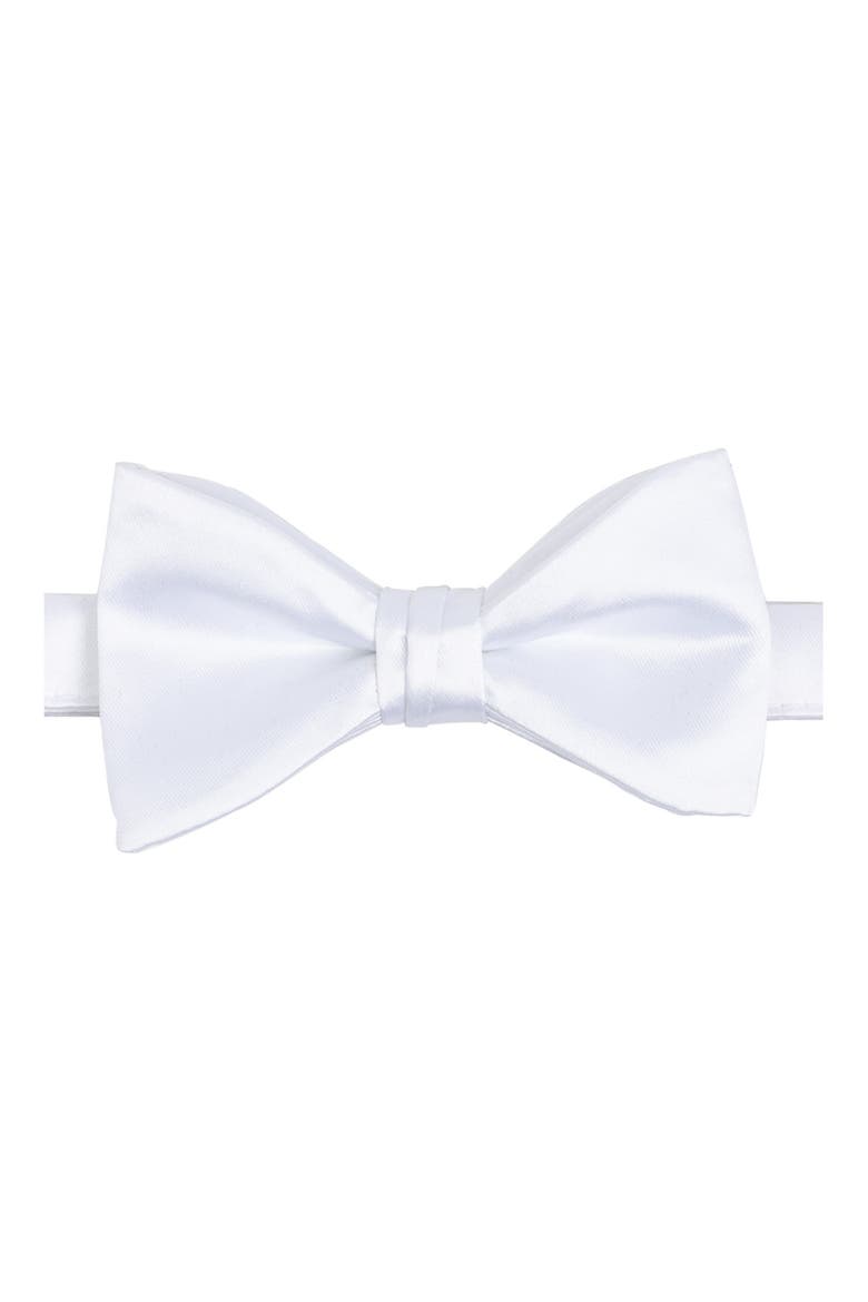 Men's Solid Satin Pre-Tied Bow Tie, Main, color, WHITE