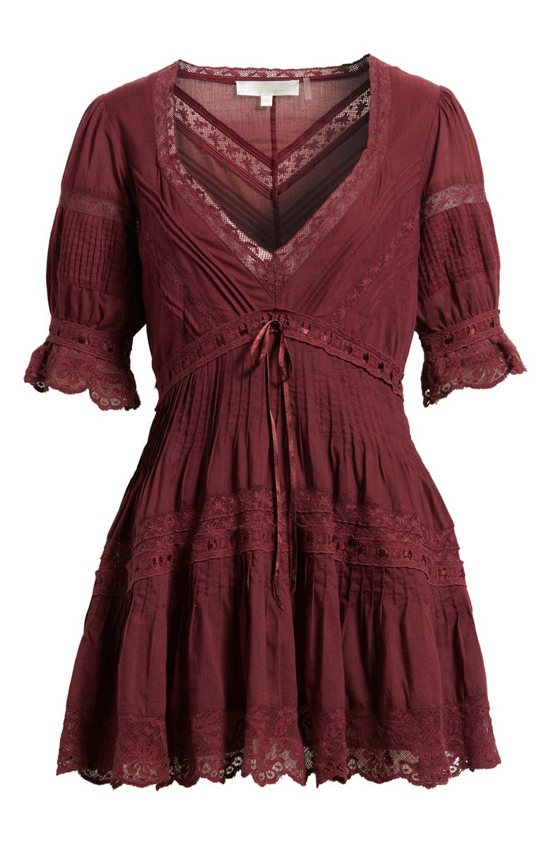 LoveShackFancy Lilias Lace Cotton Minidress, Alternate, color, Spiced Berry