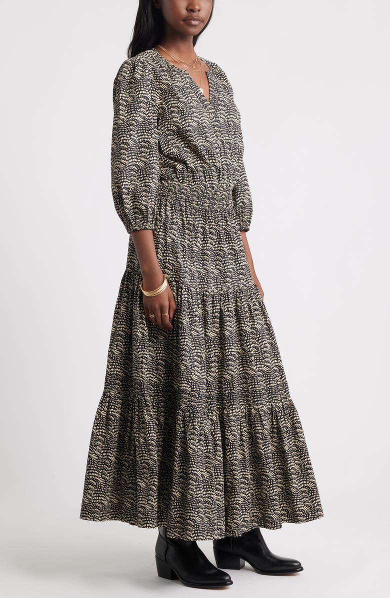 Treasure & Bond Printed Tiered Cotton Maxi Dress, Alternate, color, Black- Ivory Coco Fan