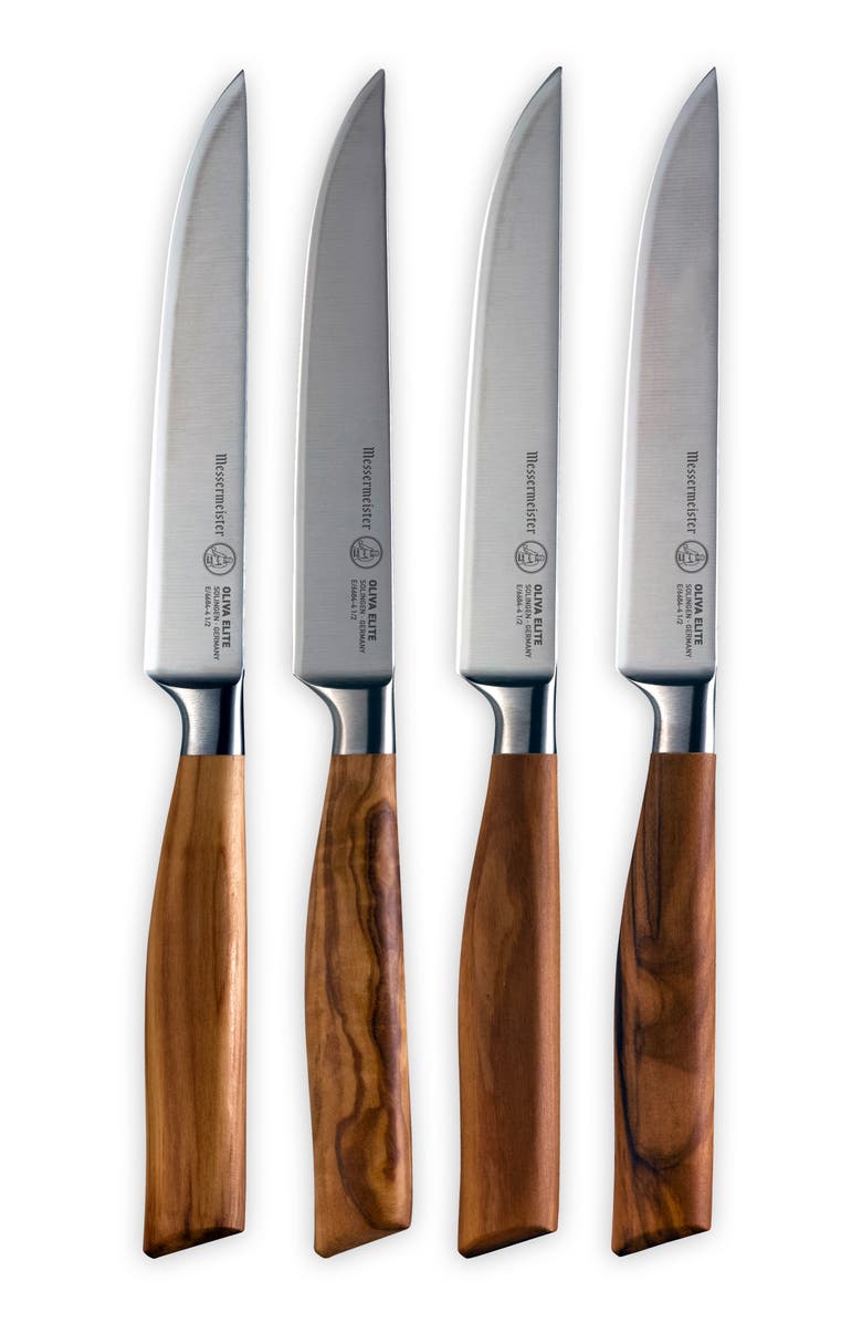 Messermeister Oliva Elite 4 Piece Fine-Edge Steak Knife Set, Main, color, Oliva