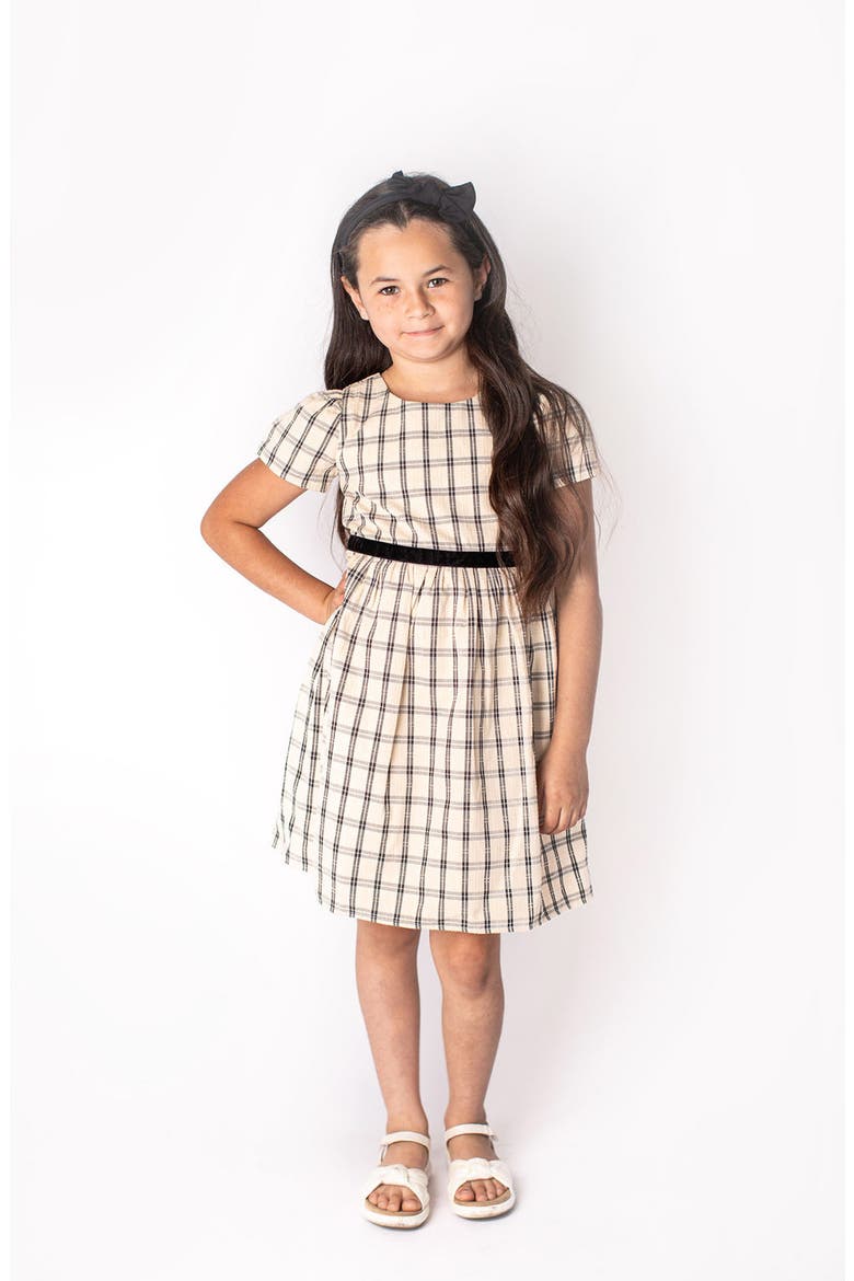 Plaid Flutter Sleeve Cotton Dress, Alternate, color, GREY MULTI