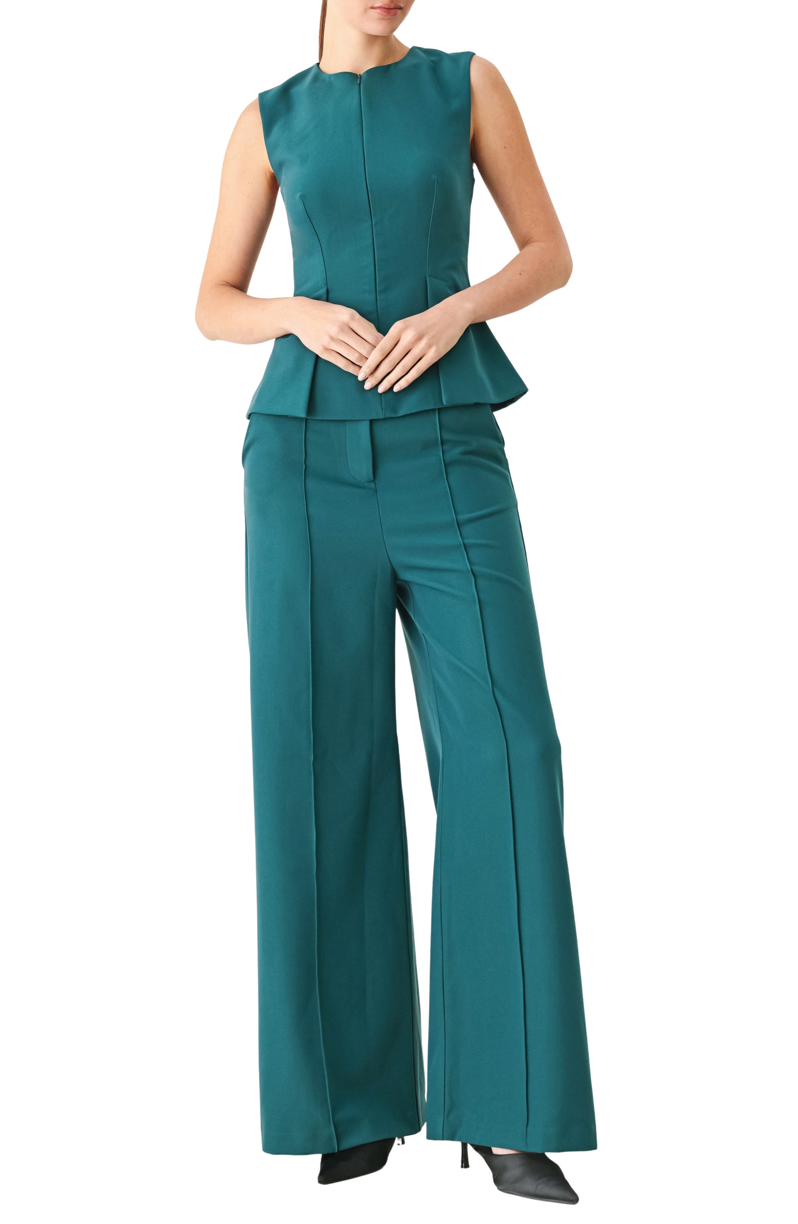Freemarket Wide Leg Pintuck Trousers In Teal