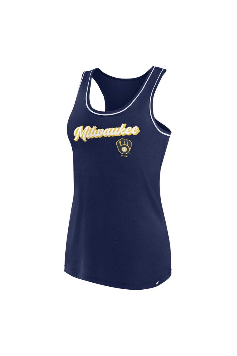Women's Fanatics Branded Navy Milwaukee Brewers Wordmark Logo Racerback Tank Top, Alternate, color, Navy