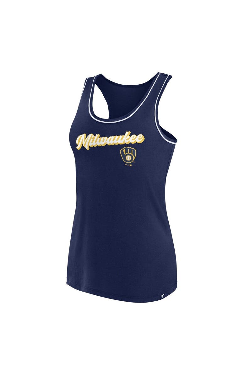 FANATICS Women's Fanatics Branded Navy Milwaukee Brewers Wordmark Logo Racerback Tank Top, Alternate, color,