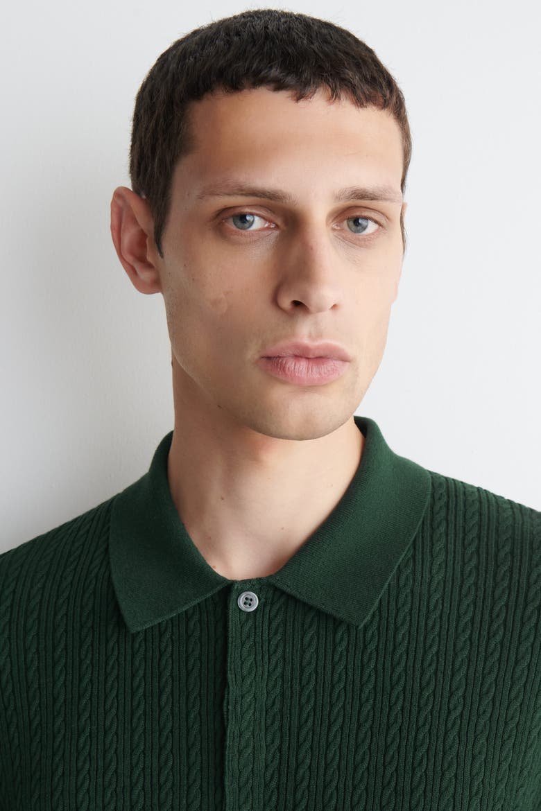 Cable-knit Cotton-linen Polo Shirt, Alternate, color, DARK GREEN