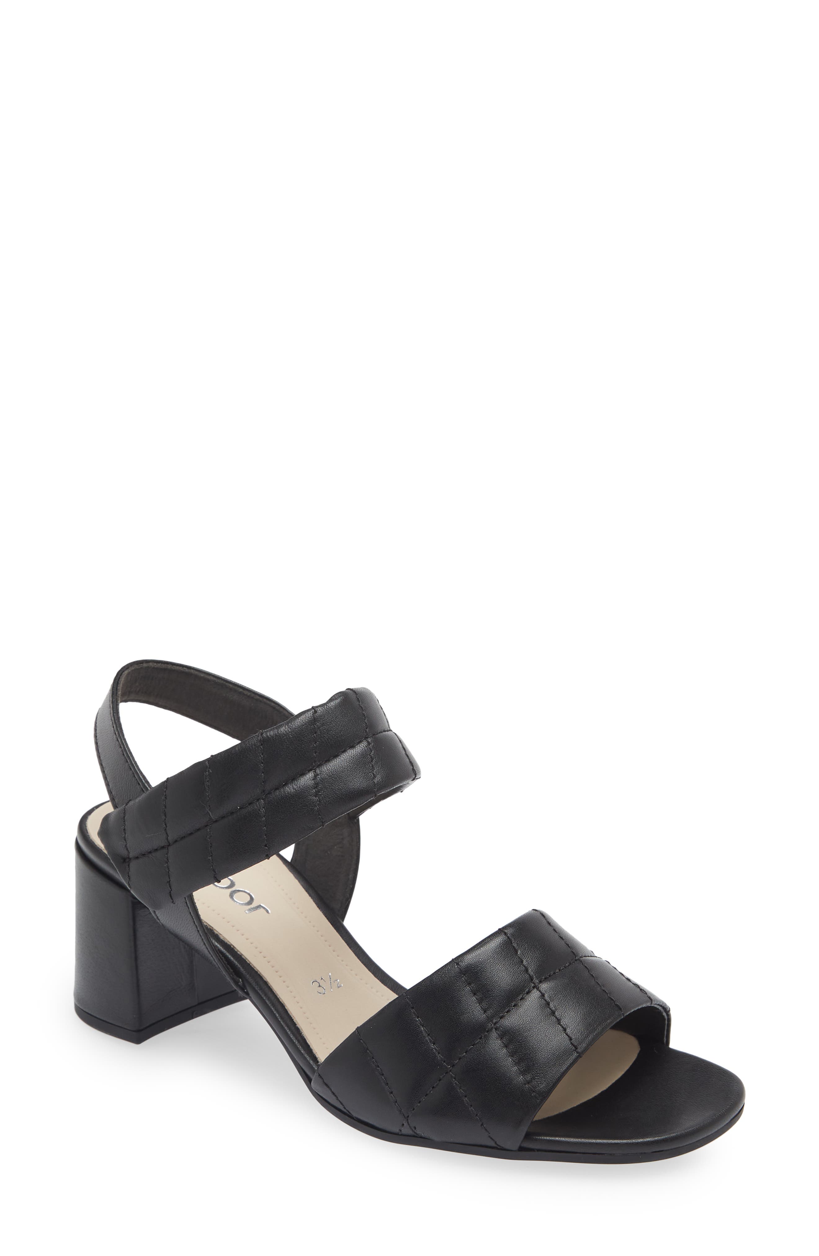 Gabor Quilted block Heel Sandal, Main, color, Black