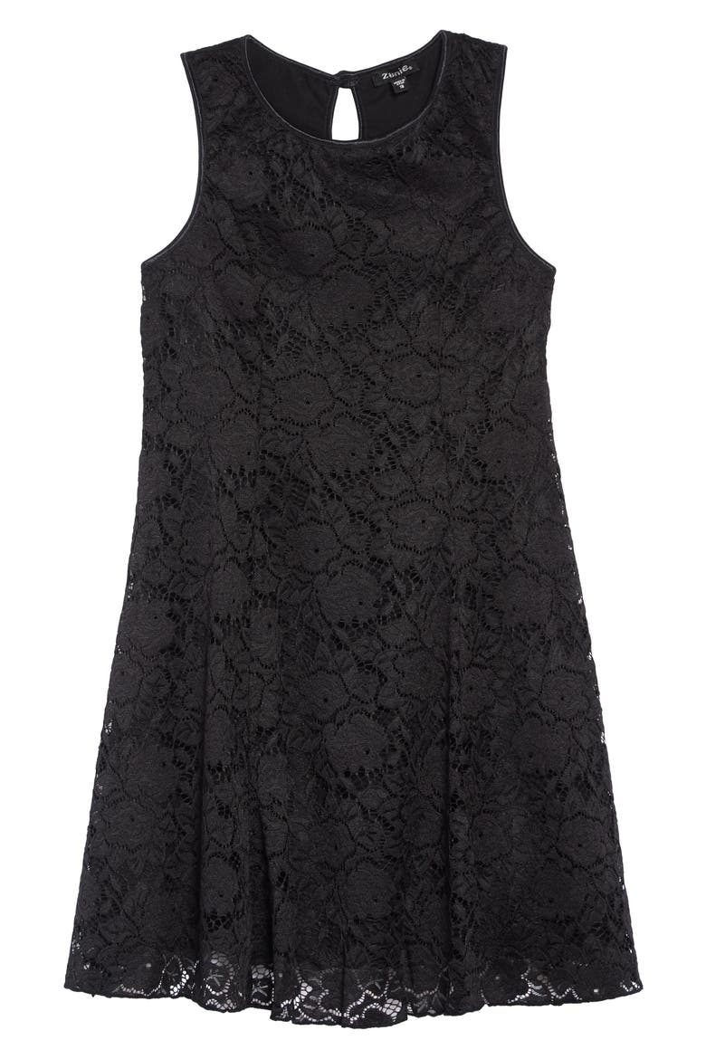 Lace Skater Dress, Main, color, BLACK