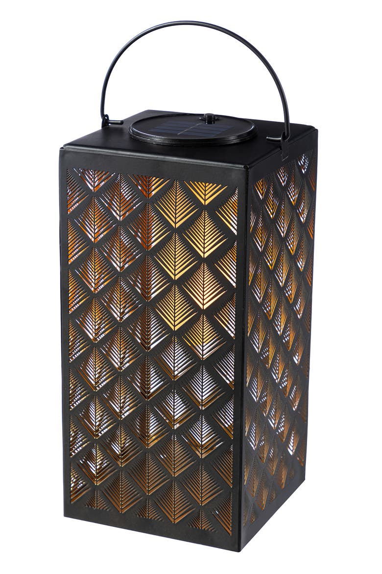 Square Textured Glass Pattern Solar Powered Hanging Lantern with LED Light, Main, color, Black
