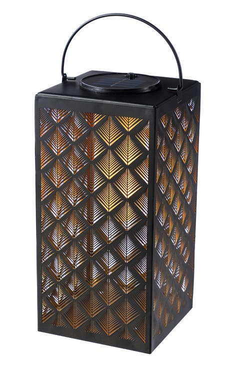 Square Textured Glass Pattern Solar Powered Hanging Lantern with LED Light