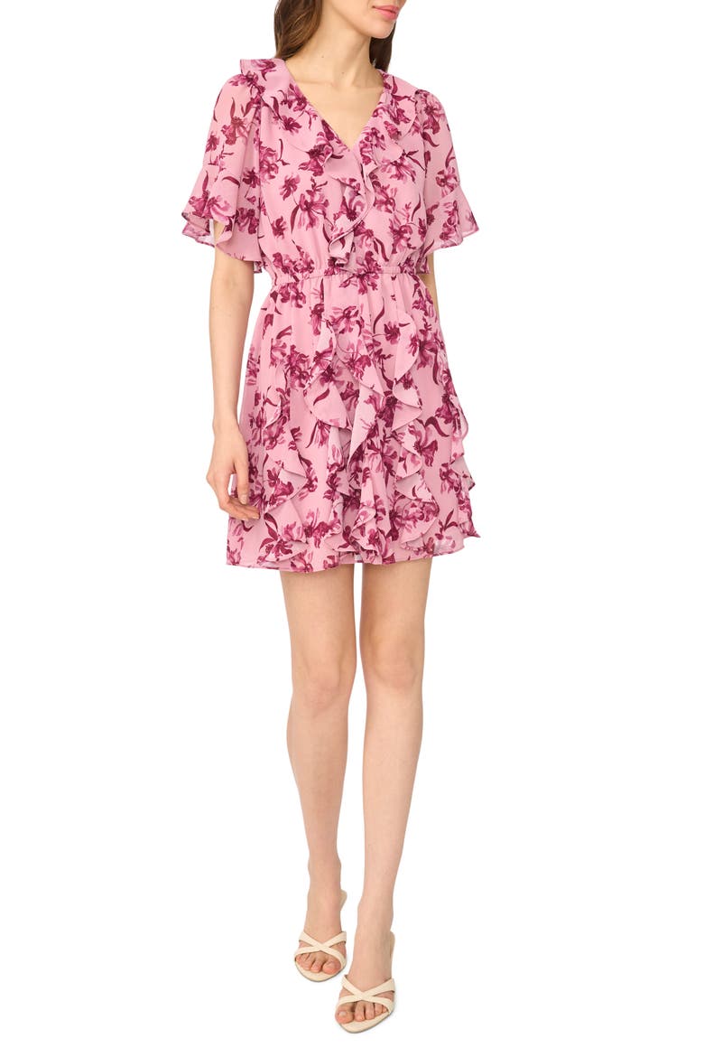 Waterfall Ruffle Minidress, Main, color, CAMEO BLUSH