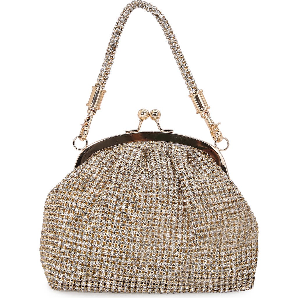 Berness Embellished Handle Rhinestone Frame Clutch In Neutral