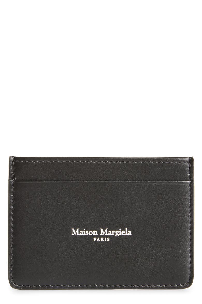 Slim Leather Card Case, Main, color, BLACK/ SILVER