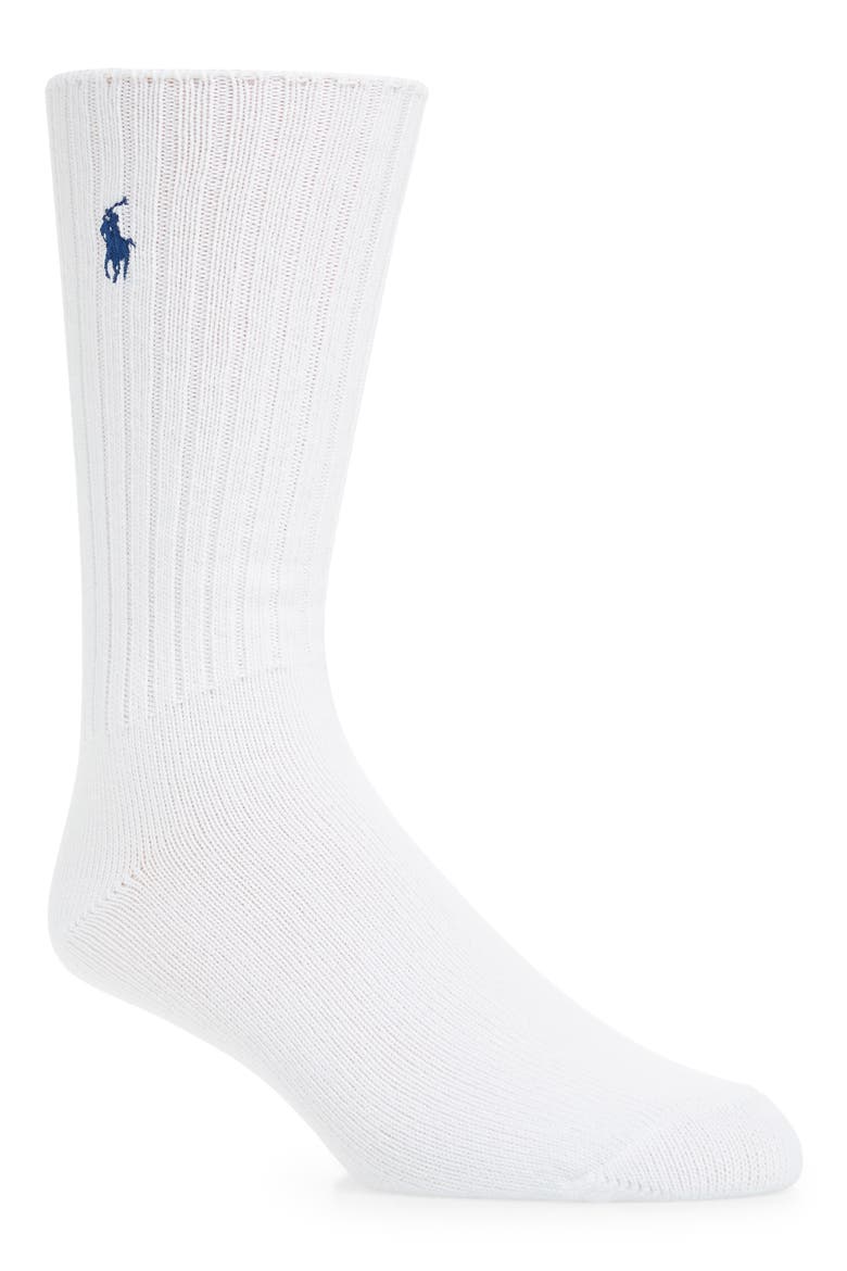 Rib Crew Socks, Main, color, WHITE