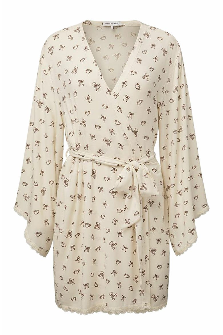 Lace Trim Robe, Main, color, IVORY/CHESTNUT