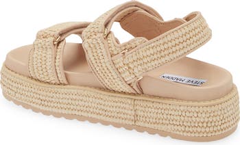 【Steve Madden】Bigmona ラフィア プラットフォームサンダル BIGMONA Natural Raffia Leather Women's Platform Sandal