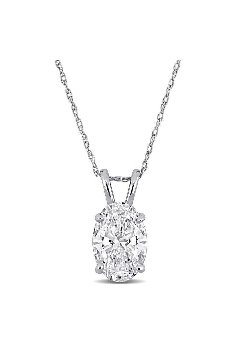 Lab Grown Diamond Oval Solitaire Necklace 14k, Main, color, White Gold