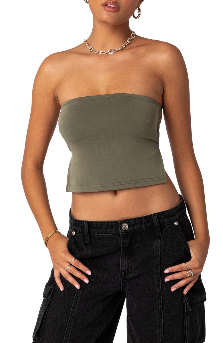 EDIKTED Tao Open Back Tube Top, Main, color, Olive
