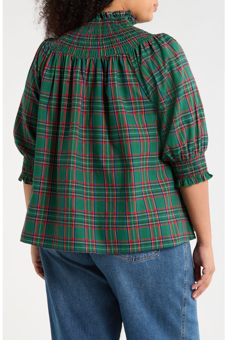 Jace Plaid Smocked Cotton Top, Alternate, color, GREEN-MULTI