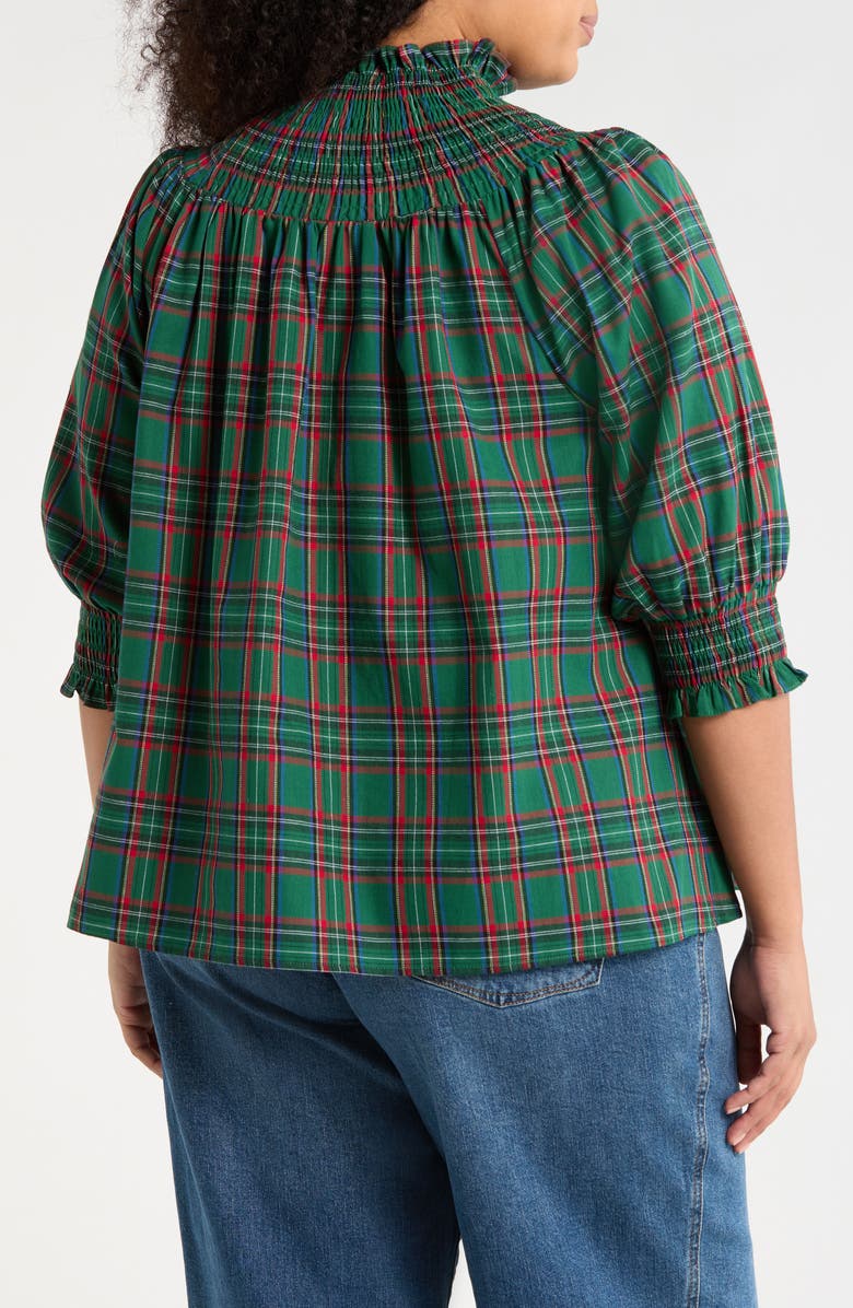 SUGARLIPS Jace Plaid Smocked Cotton Top, Alternate, color, Green-Multi