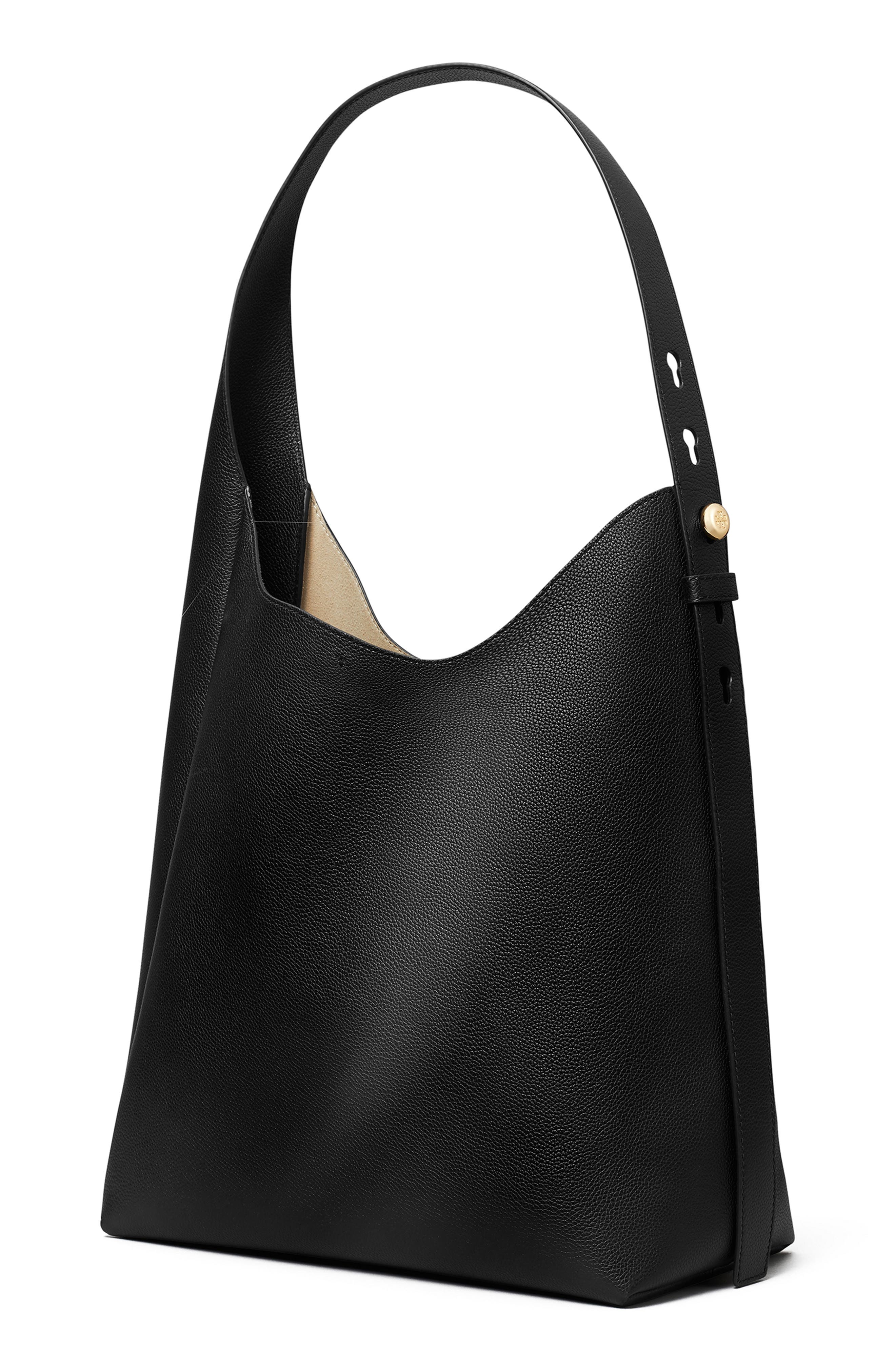 Tory Burch Romy Pebble Leather Hobo Bag, Alternate, color, Black