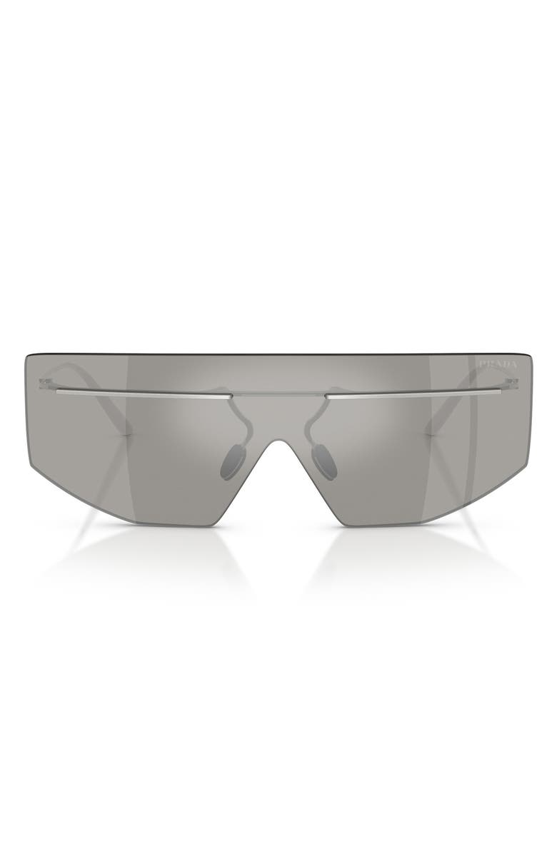 Prada 140mm Shield Sunglasses, Main, color, Silver/ Light Grey Silver