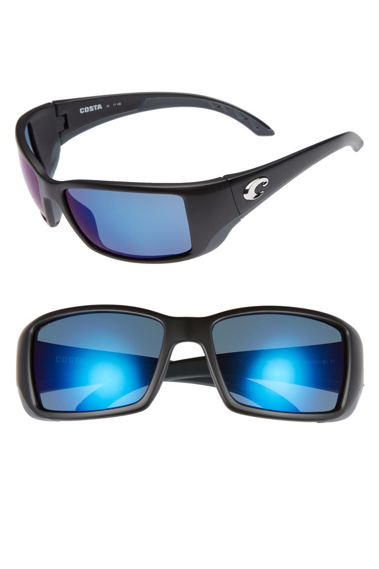 Blackfin 60mm Polarized Sunglasses, Main, color, MATTE BLACK/ BLUE MIRROR