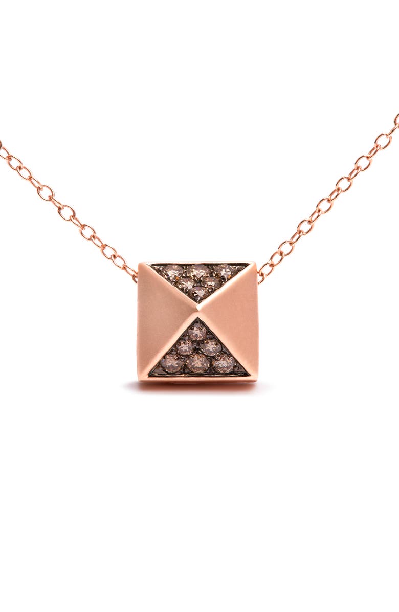 Haus of Brilliance 14K Rose Gold 1/4 Cttw Brown Diamond Matte Finished Pyramid Pendant Necklace, Alternate, color, Pink