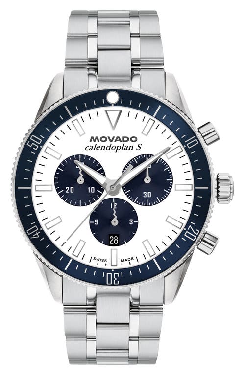 Movado Calendoplan Chronograph Bracelet Watch, 42mm in White at Nordstrom
