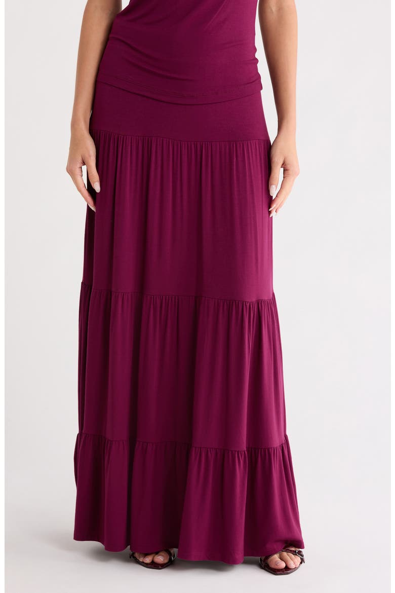 Tiered Jersey Maxi Skirt, Main, color, BURGUNDY