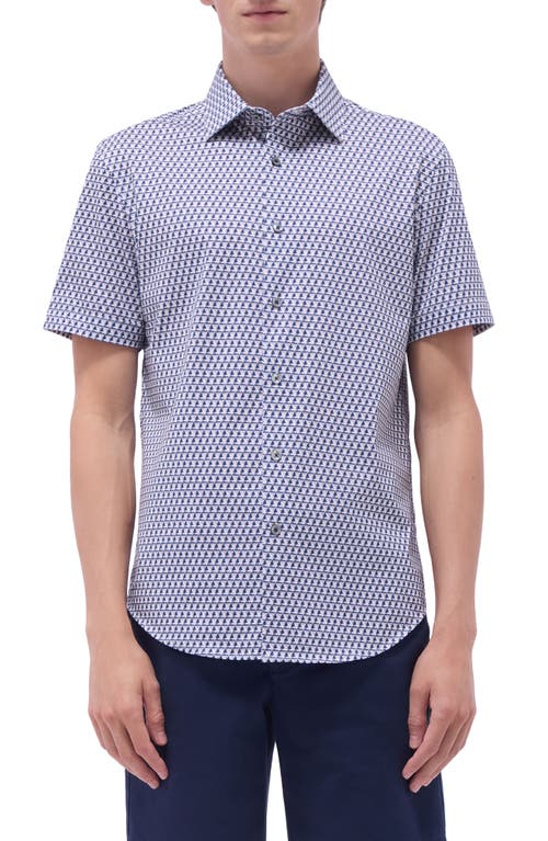 Bugatchi Miles Ooohcotton® Geo Print Short Sleeve Button-up Shirt In Graphite