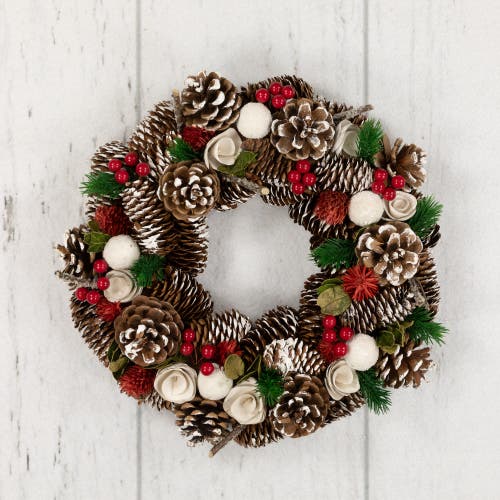 Northlight White Wooden Rose And Pine Cone Artificial Christmas Wreath In Multi