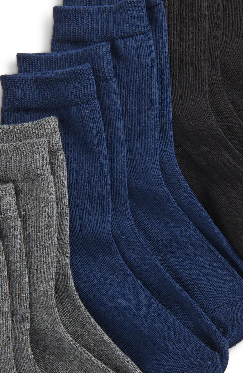 Capelli New York Kids' Assorted 6-Pack Ribbed Cotton Blend Dress Socks, Alternate, color, Grey Multi
