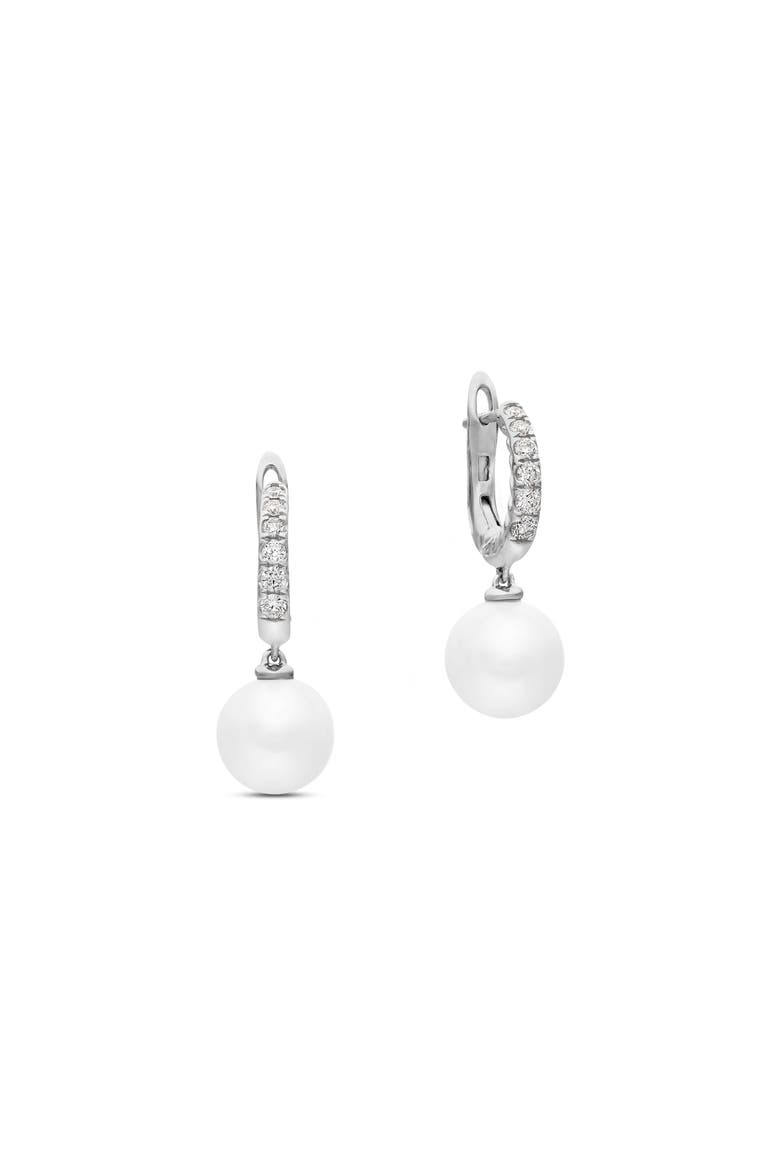 Pearl and Pavé Drop Earrings in 18K Yellow Gold with Diamonds, Alternate, color, STERLING SILVER