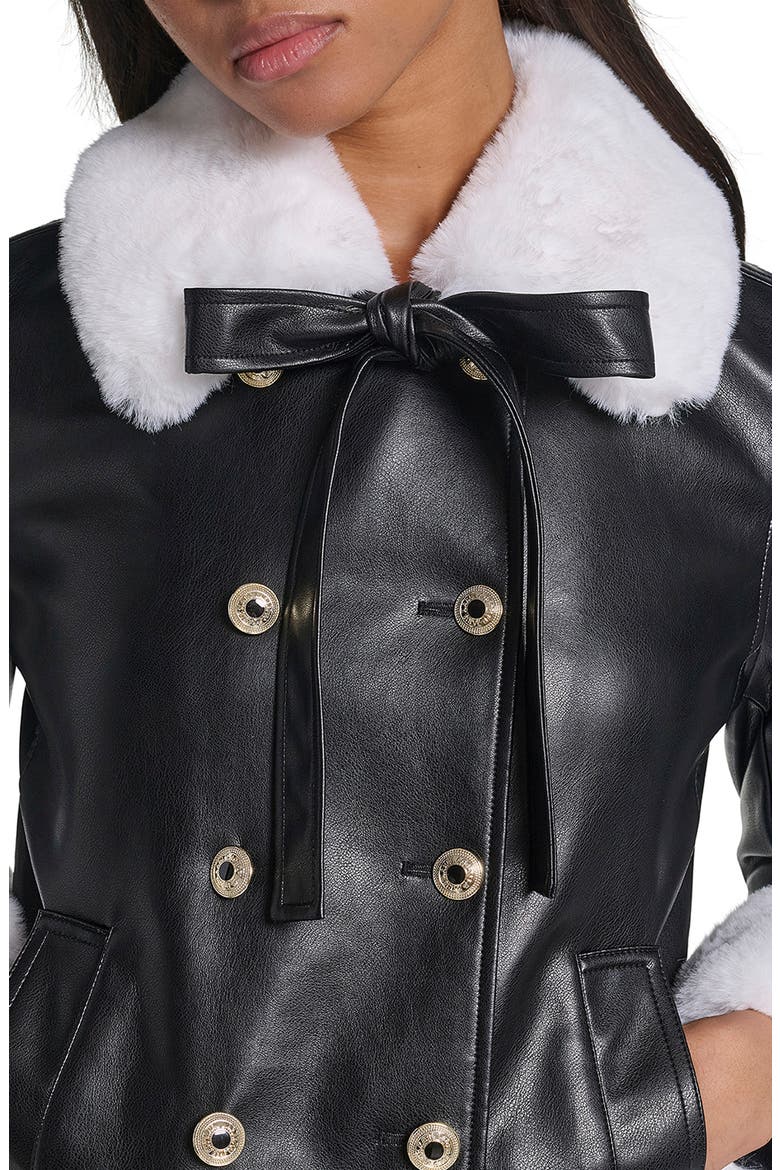 Faux Leather Jacket with Faux Fur Trim, Alternate, color, BLACK/ SOFT WHITE